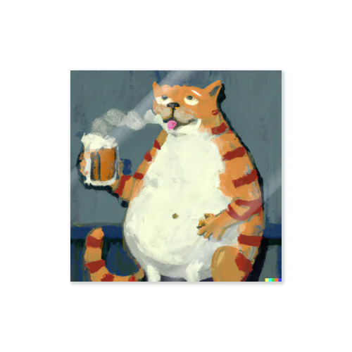 ビールを飲む太った猫_02 Sticker