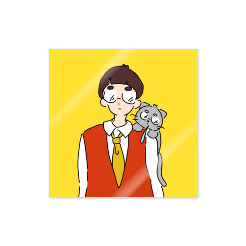 メガネくんと猫 Sticker