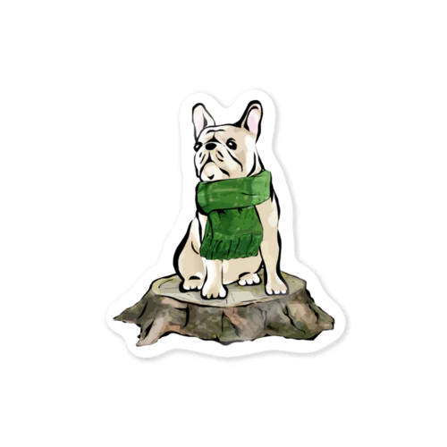 マフラー犬　フレンチブルドッグ　クリーム Sticker