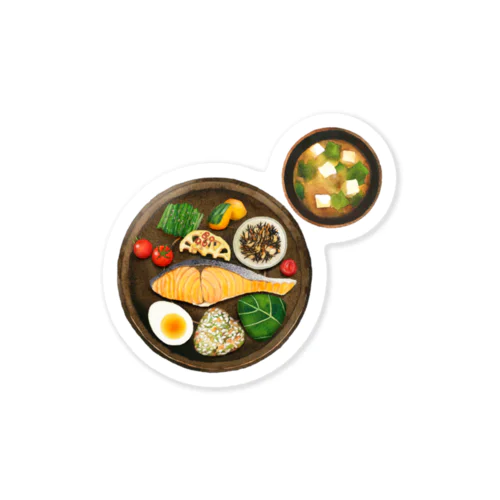 Japanese morning plate and miso soup Sticker