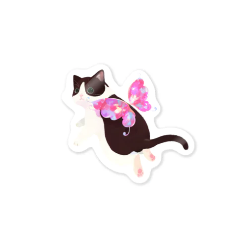 キラキラピンクの猫の妖精 ステッカー