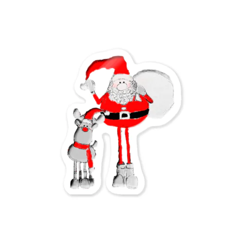 Santa＆Rudolph(モノトーン×赤) Sticker