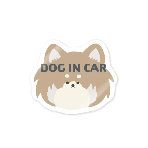 DOG IN CAR ふぁさふぁさしっぽのチワワ(茶色) Sticker