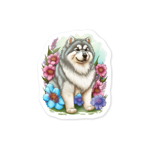 花アラスカの子犬。 愛犬家のためのキュートなデザイン。 Sticker