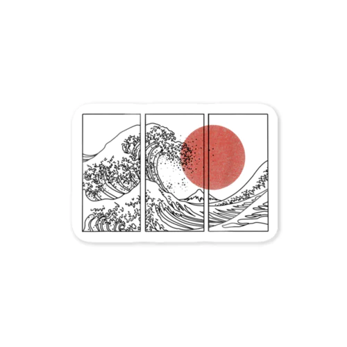 Retro Japanese Japan Flag Great Wave Outline Graphic Sticker