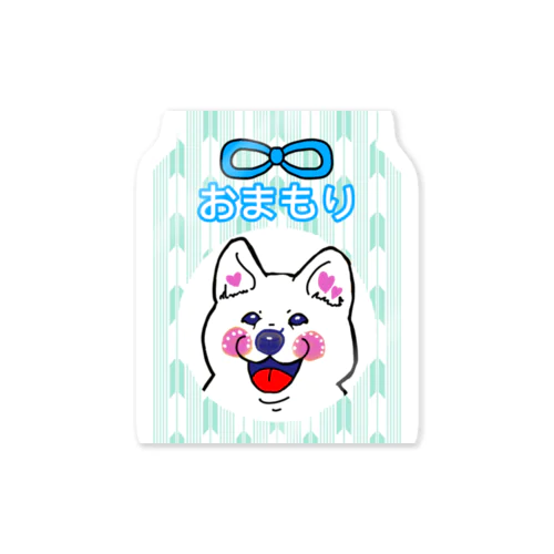 シロ犬ちゃんおまもり(薄緑) dog Sticker