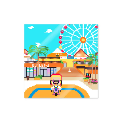 ドット絵　ruruちゃん／三輪車でお散歩　美浜アメリカンビレッジ編 ステッカー