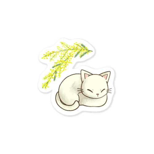 猫とミモザ Sticker