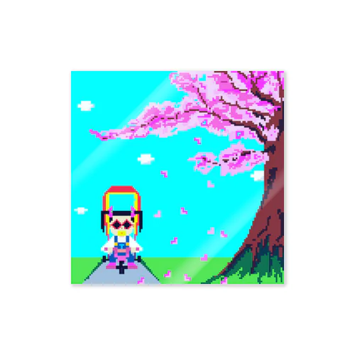 ドット絵　ruruちゃん/三輪車でお散歩　お花見編 Sticker