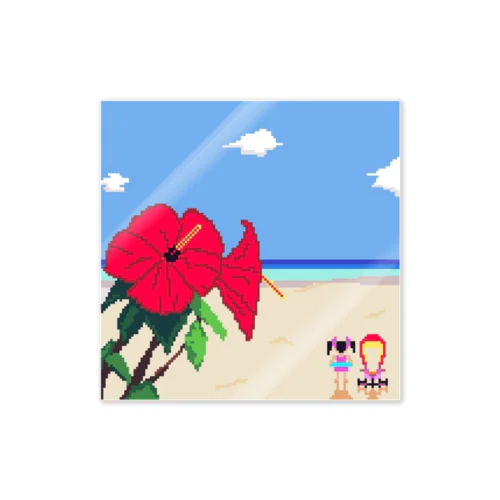 ドット絵　ruruちゃん/三輪車でお散歩　海水浴編 Sticker