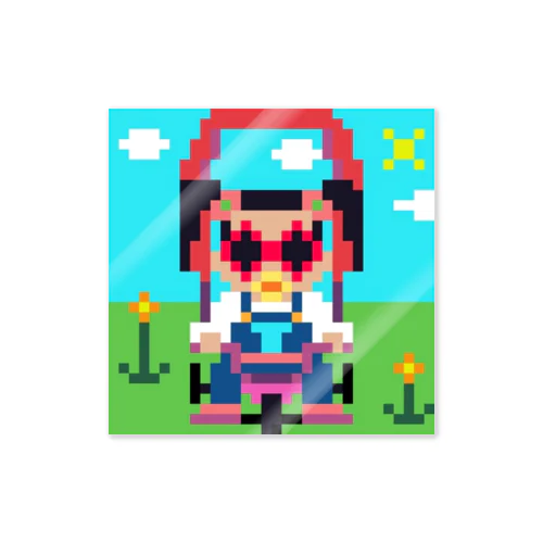 ドット絵を　ruruちゃん／三輪車でお散歩 ステッカー