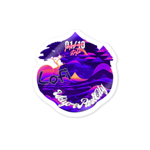 【lofiアート】ネオ浮世絵と盆栽: 北斎イズムのサイバーパンクが織りなす日本の景色の旅 Sticker