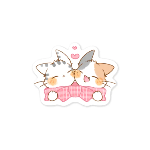 なかよし猫さん　白虎猫＆三毛猫ver Sticker