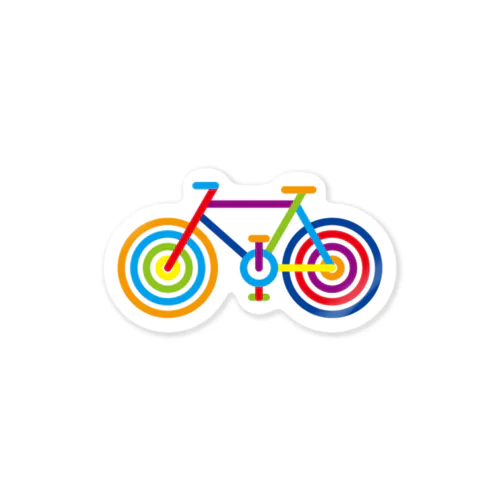 カラフルでポップなラインアートのスポーツ自転車 ステッカー