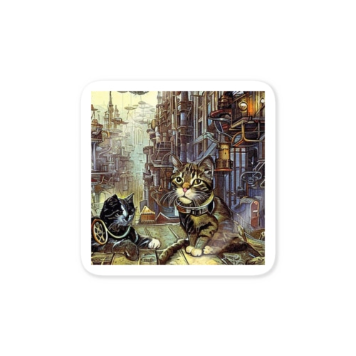 スチームパンク未来都市に住む猫 Sticker