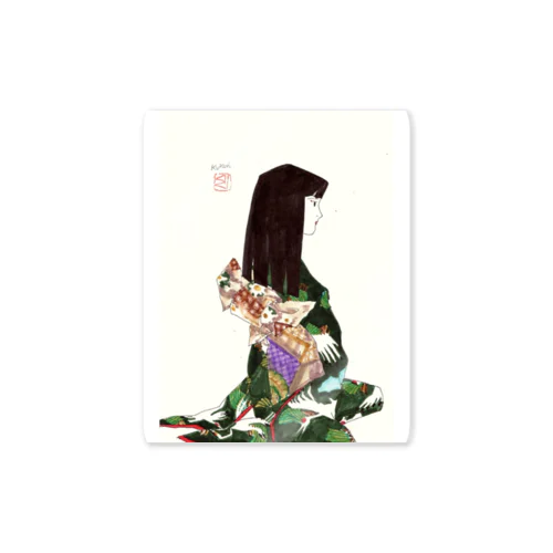 草子さん・黒地に鶴 Sticker