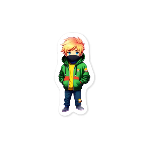 マスクをつけた金髪ちびキャラ男の子 Sticker