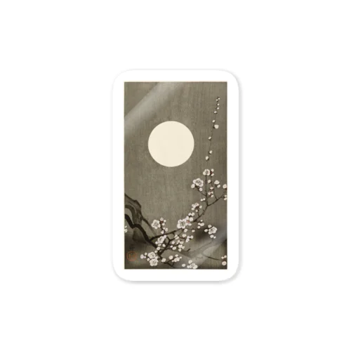 小原古邨　満月に咲く梅の花　Ohara Koson / Blooming plum blossom at full moon  Sticker