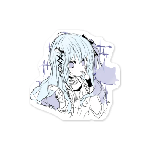 淡色青紫系女の子 Sticker