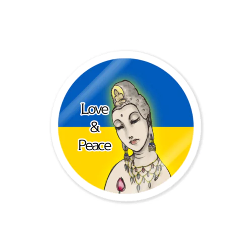 Love＆Peace観世音菩薩ウクライナ国旗背景 Sticker