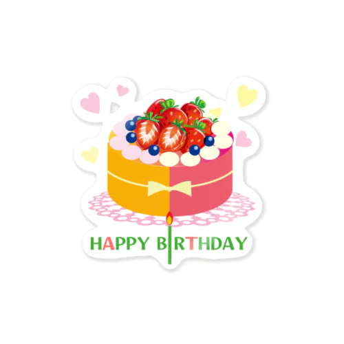 HAPPY　BIRTHDAY/ケーキ（白） ステッカー