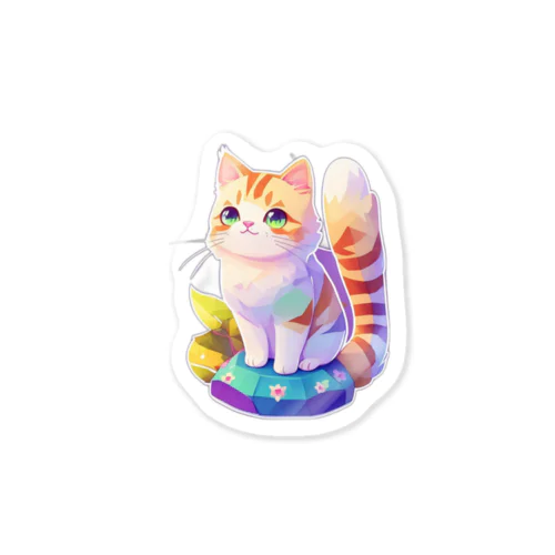 上目遣いで見上げるrainbow cute cat Sticker