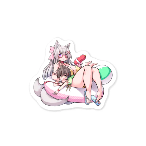 おきつねおねえさんと少年(文字無し) Sticker