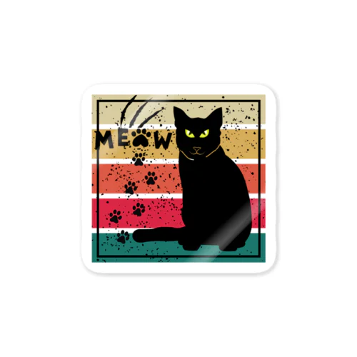 black cat meow paw signature ステッカー