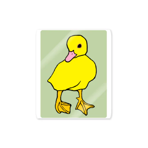 黄色いアヒルの子（草色）　Yellow Duckling (Grass) Sticker