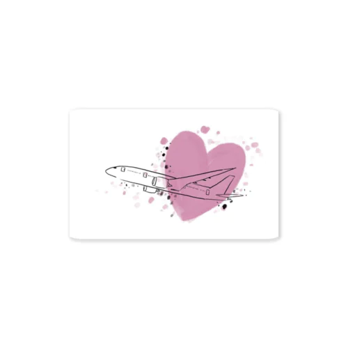 airplane-pink heart- Sticker