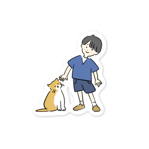 男の子とねこ ステッカー