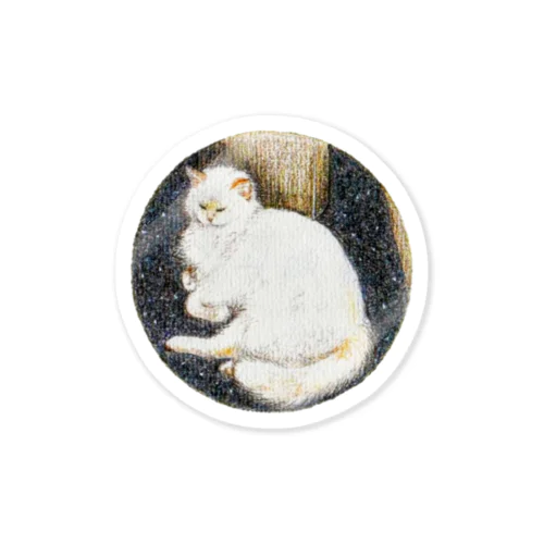 白い猫_円 Sticker