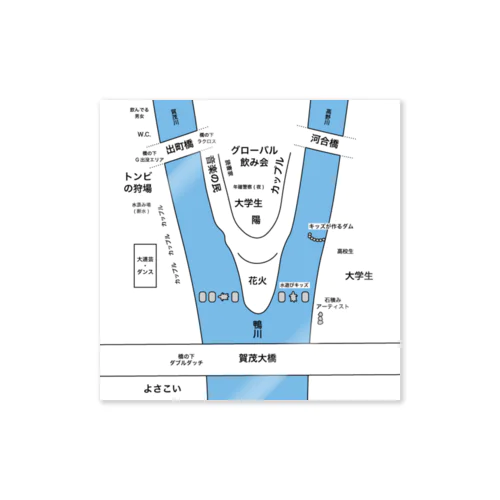 鴨川デルタ勢力図(日本語) ステッカー