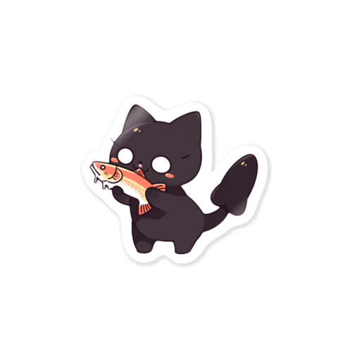 お魚好きな黒猫の幸せな瞬間 B Sticker