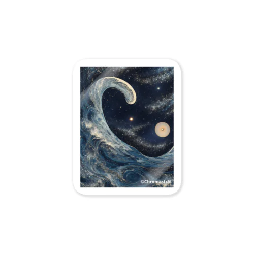 The Celestial Dance of Hokusai's Wave Sticker