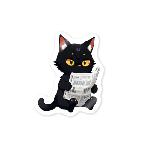 新聞を読む黒猫 Sticker