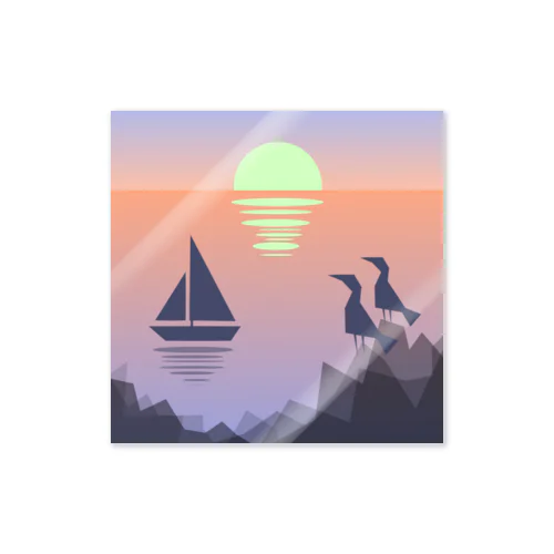 船と夕陽と海鳥と。 Sticker