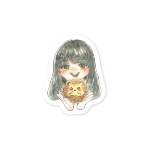 かわいい女の子とハリネズミのステッカー Sticker