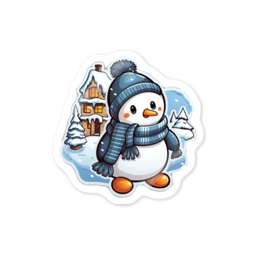 ペンギンの冬の雪だるま作り Sticker