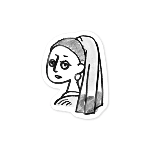 真珠の耳飾りの少女(モノクロ) Sticker