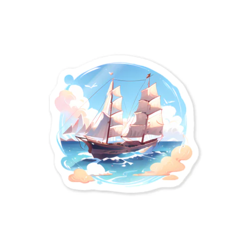 晴天の大海原と帆船 Sticker