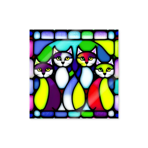 4匹の猫B　ステンドグラス風 Sticker