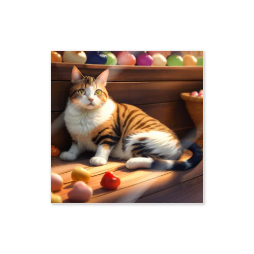 カラーボールの部屋に住む猫のイラスト Sticker