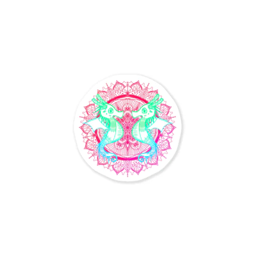 タツノオトシゴ 曼荼羅 白 Sticker