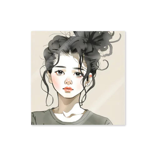 無造作ヘアの女の子 Sticker