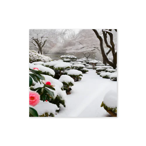 風景グッズ（雪と寒椿の日本庭園） ステッカー