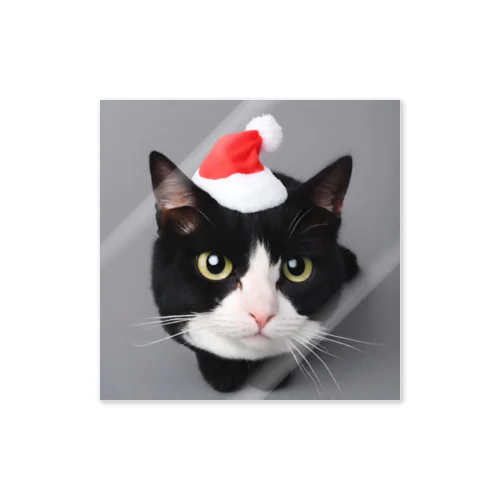 サンタ帽で見つめる黒猫のグッズ Sticker