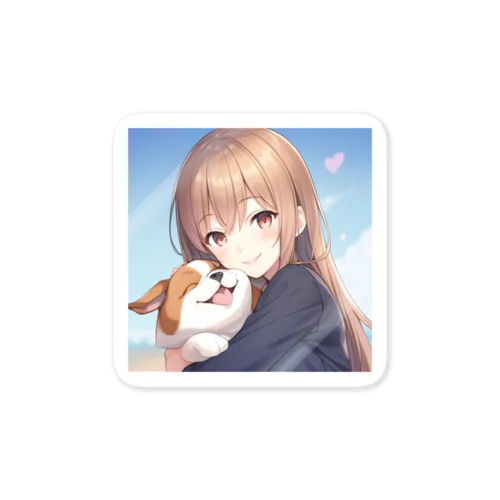 愛犬を抱きしめる少女 Sticker