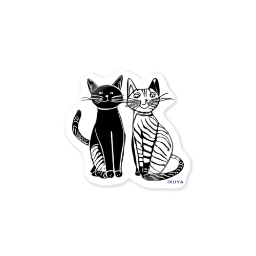 白と黒の二匹の猫 Sticker