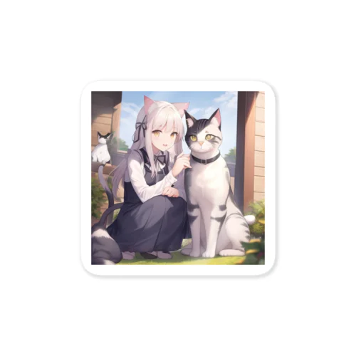 猫と猫耳少女 Sticker